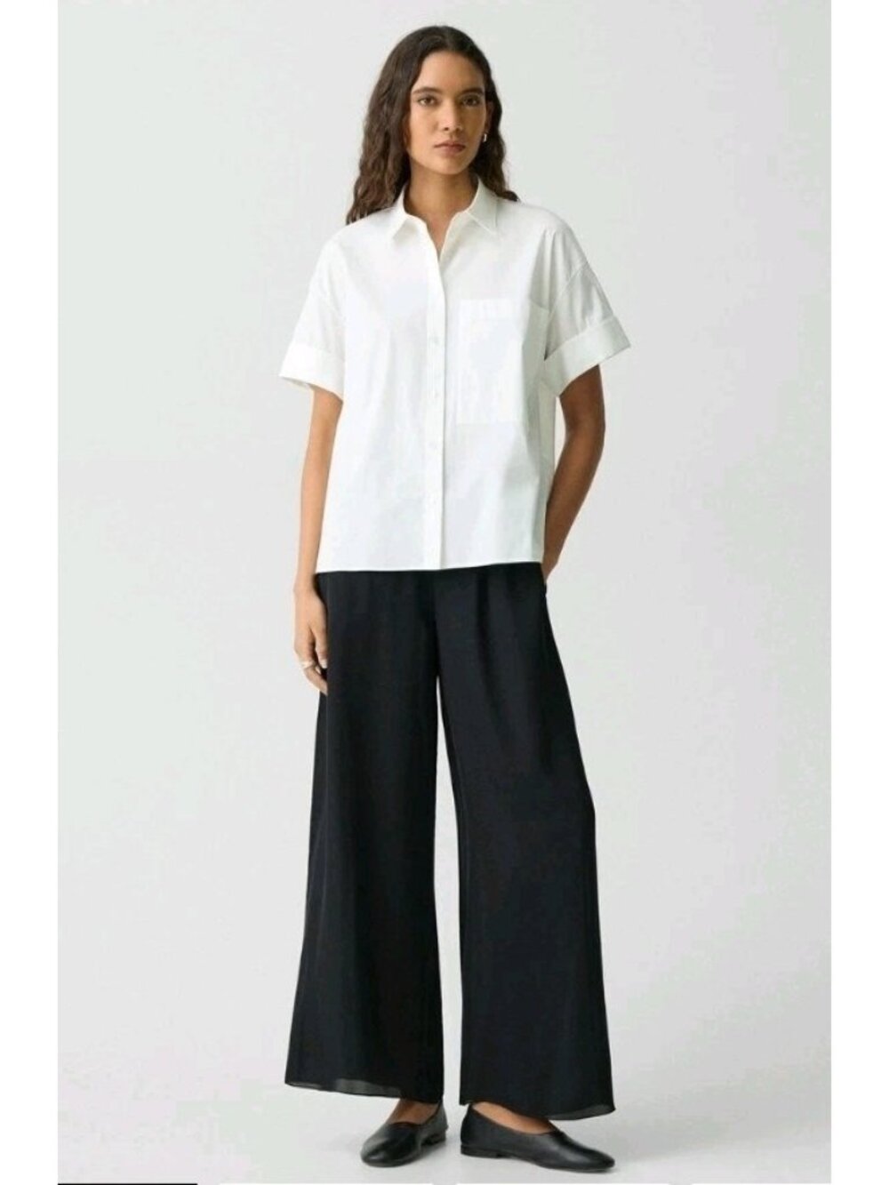 New Theory Wide Leg Pull-On Pant In Silk Georgette Elegant Flowy Pockets M Black